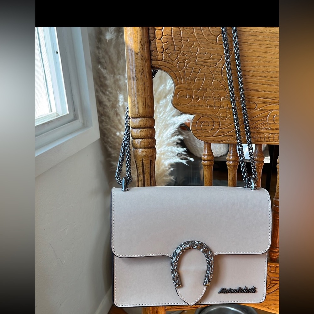 NWT MARINA GALANTI Italy Leather Small Sliding Chain Crossbody Bag Natural